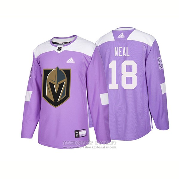 Camiseta Hockey Vegas Golden Knights 18 James Neal Autentico 2018 Fights Cancer Violeta